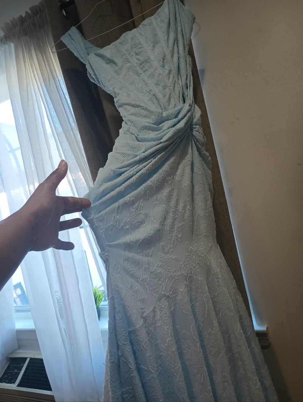 House of CB Pale Blue Lace High-Low Square Neck Dress - Picture 6 of 7
